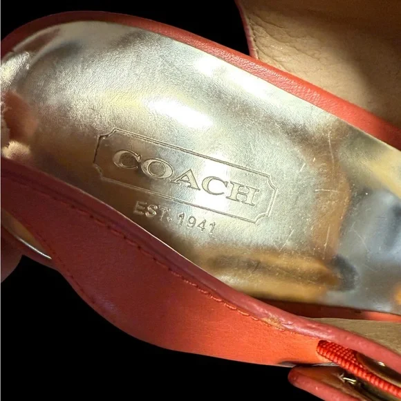 COACH Coral Leather Wooden Platform Wedge Heels Women’s Shoes Size 9.5 B - Picture 4 of 10